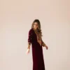 Deep Plum Long Velvet Maxi with Kora Dabka Embellishment and Silk Dupatta.