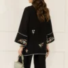 Eid Designer Black Kurta with vibrant floral embroidery and oversized sleeves by Hammad Bespoke Official for 2026.