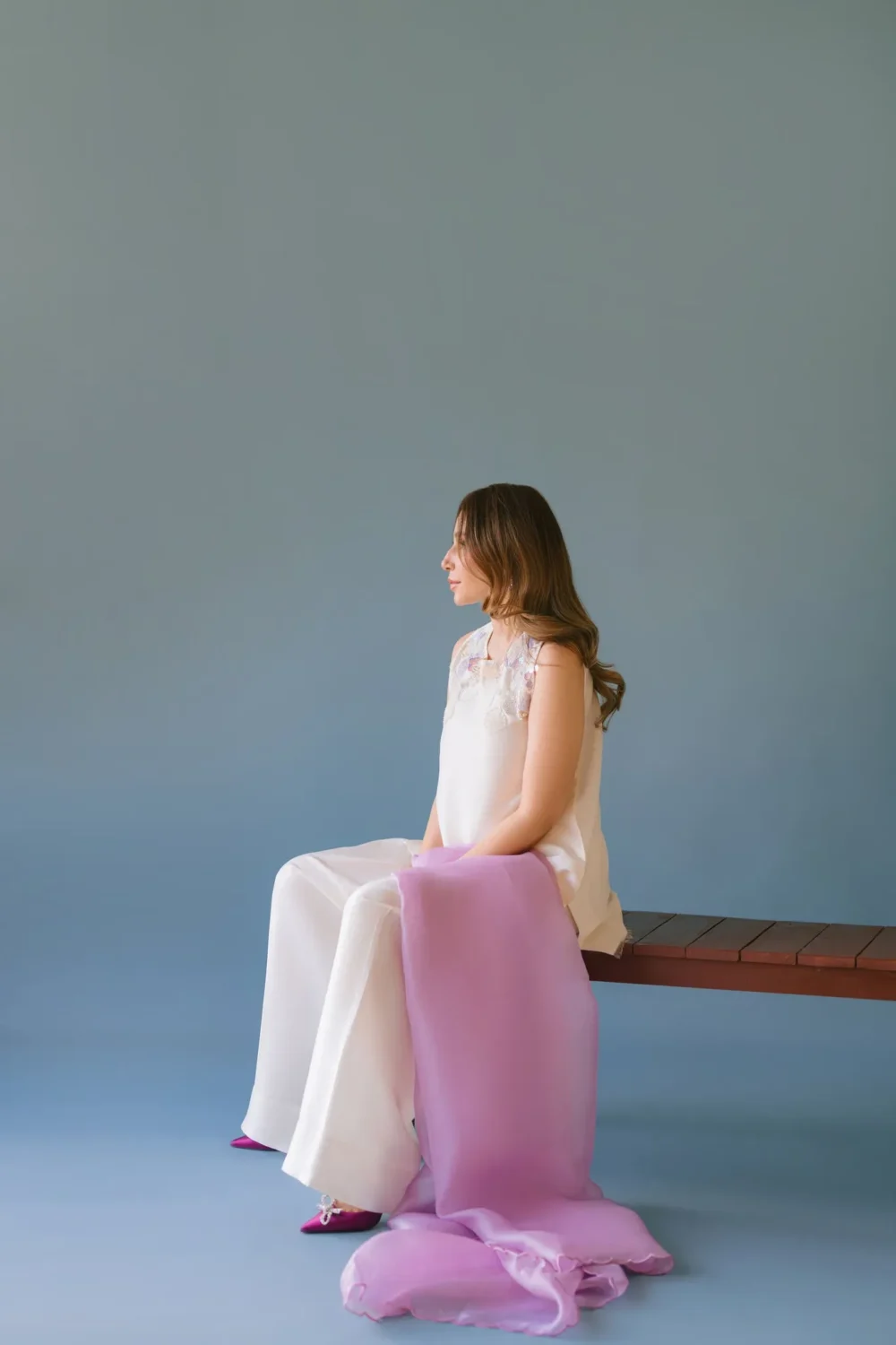 Lavender Pure Raw Silk Short Shirt with 3D Shoulder Embellishments and Scalloped Organza Dupatta.