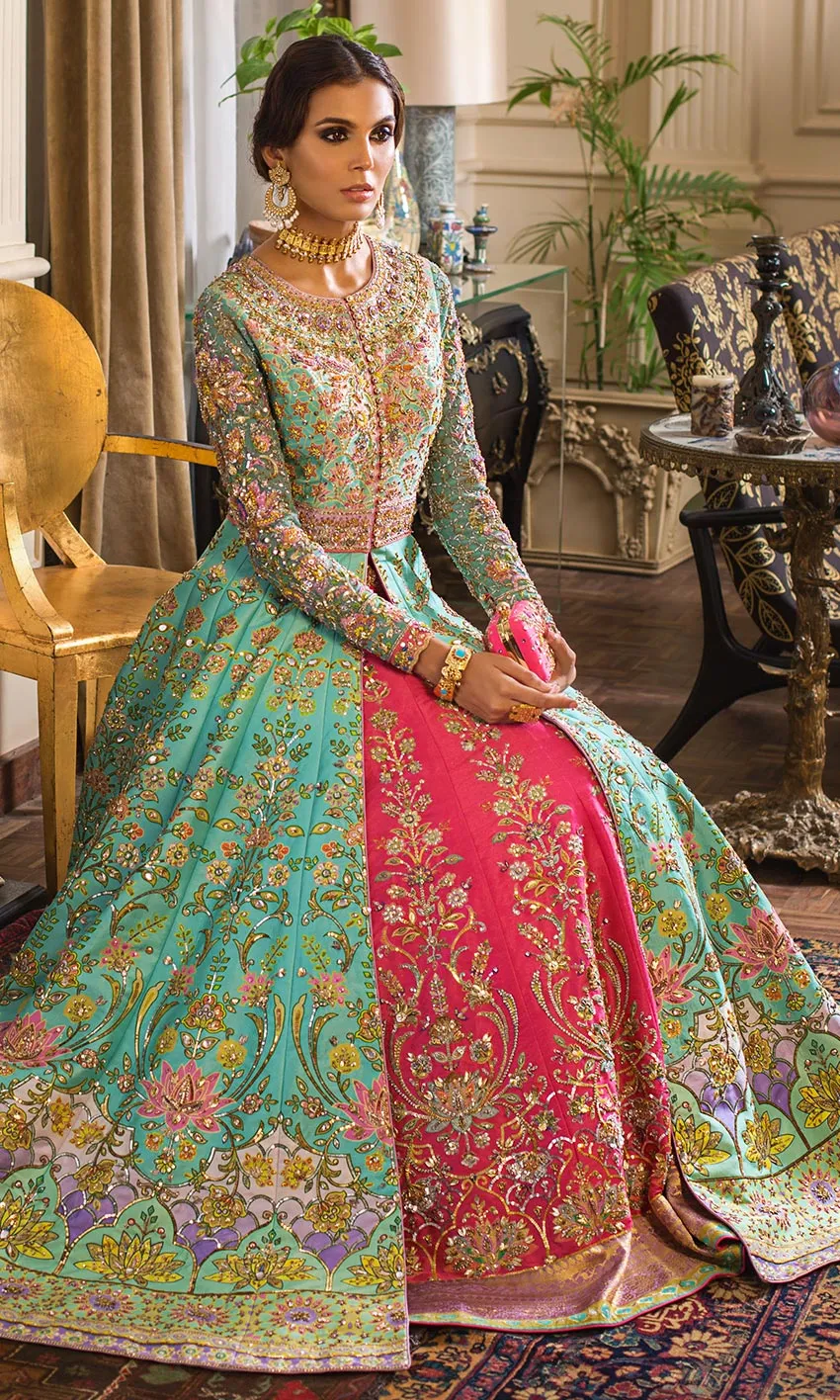 Pakistani bridal lehenga seated skirt embroidery Zardozi lotus motif Hammad Bespoke Official
