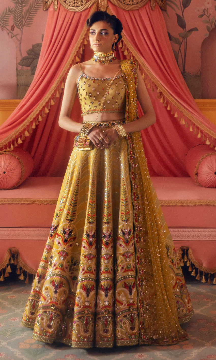 mustard yellow lehenga, Barat Atelier editorial, Hammad Bespoke Official Multan
