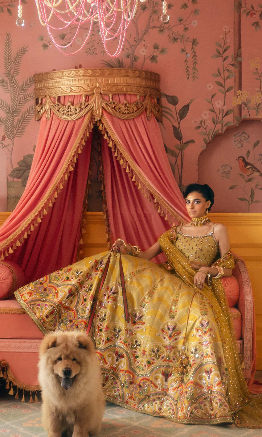 mustard yellow lehenga farshi silhouette barat bridal couture Hammad Bespoke Official