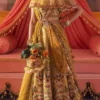 mustard yellow lehenga choli gemstone Resham hand embroidery detail Hammad Bespoke Official