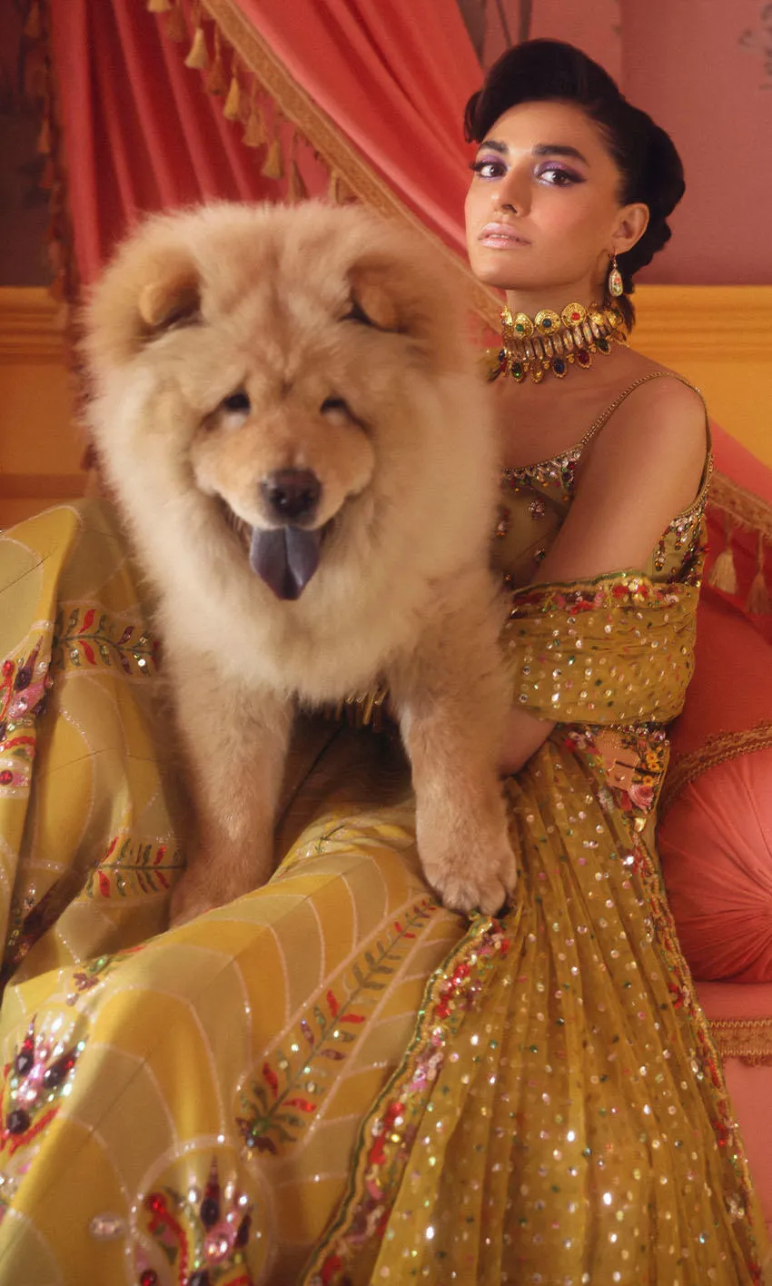 mustard bridal lehenga raw silk Resham embroidery bespoke barat Hammad Bespoke Official
