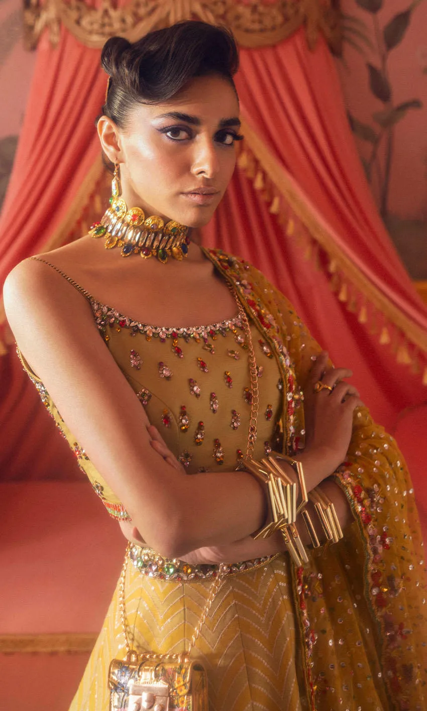yellow lehenga for wedding mustard raw silk Dabka Resham bespoke Hammad Bespoke Official