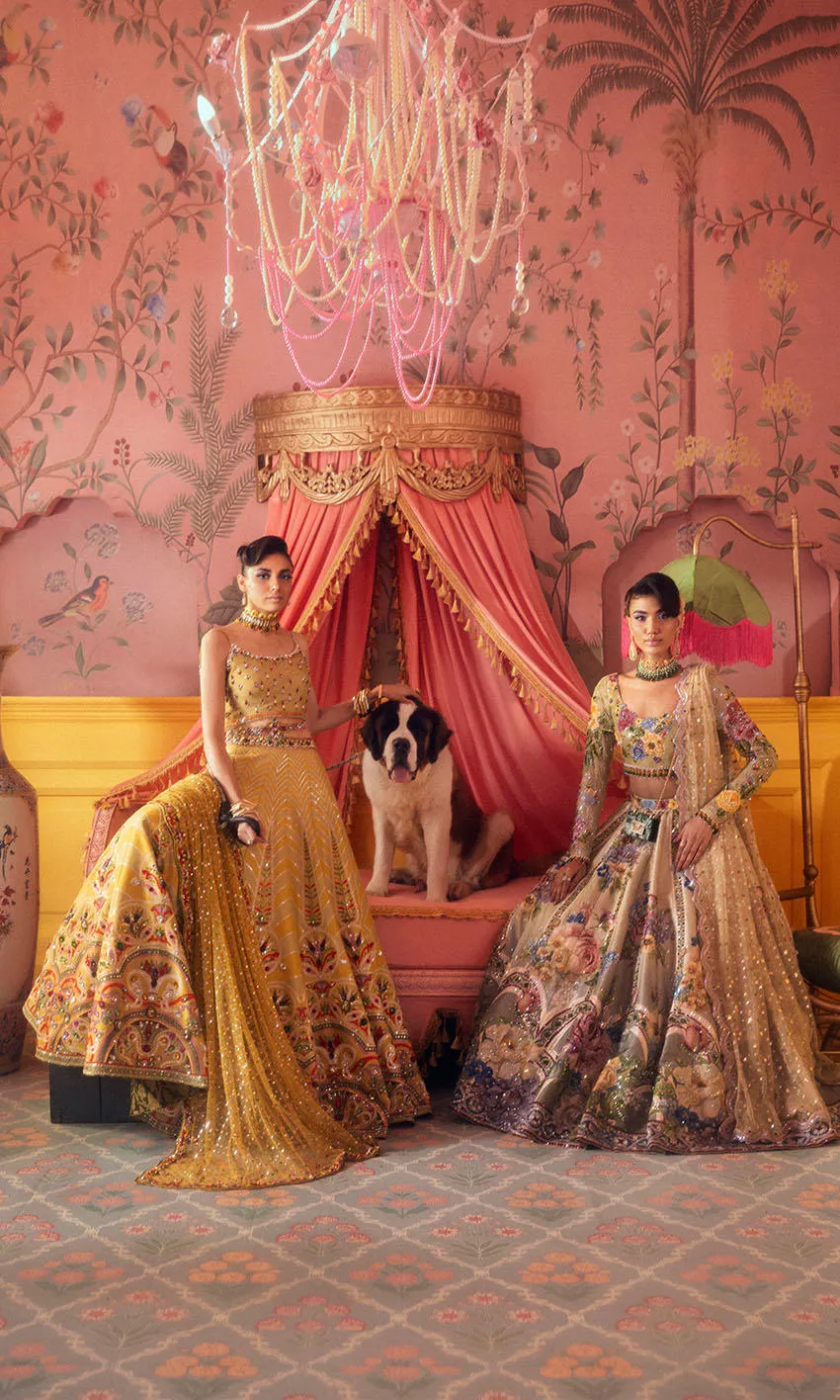 mustard yellow lehenga bespoke bridal raw silk gemstone embroidery Hammad Bespoke Official