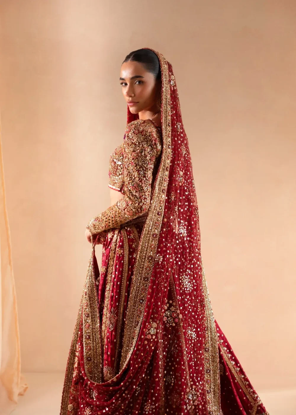 velvet bridal lehenga — Tilla-bordered dupatta and Resham embellishment — Hammad Bespoke Official