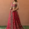 Candy red silk bridal lehenga choli — Zardozi sequin pearl embroidery, flared skirt, organza dupatta, Hammad Bespoke Official