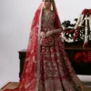 Zarin Mahal – Carmine red raw silk pishwash bridal lehenga for barat USA by Hammad Bespoke Official | Bespoke Barat Bridal