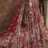Skirt detail deep red net lehenga with Tilla borders, Nakshi floral panels, bridal clutch — Hammad Bespoke Official