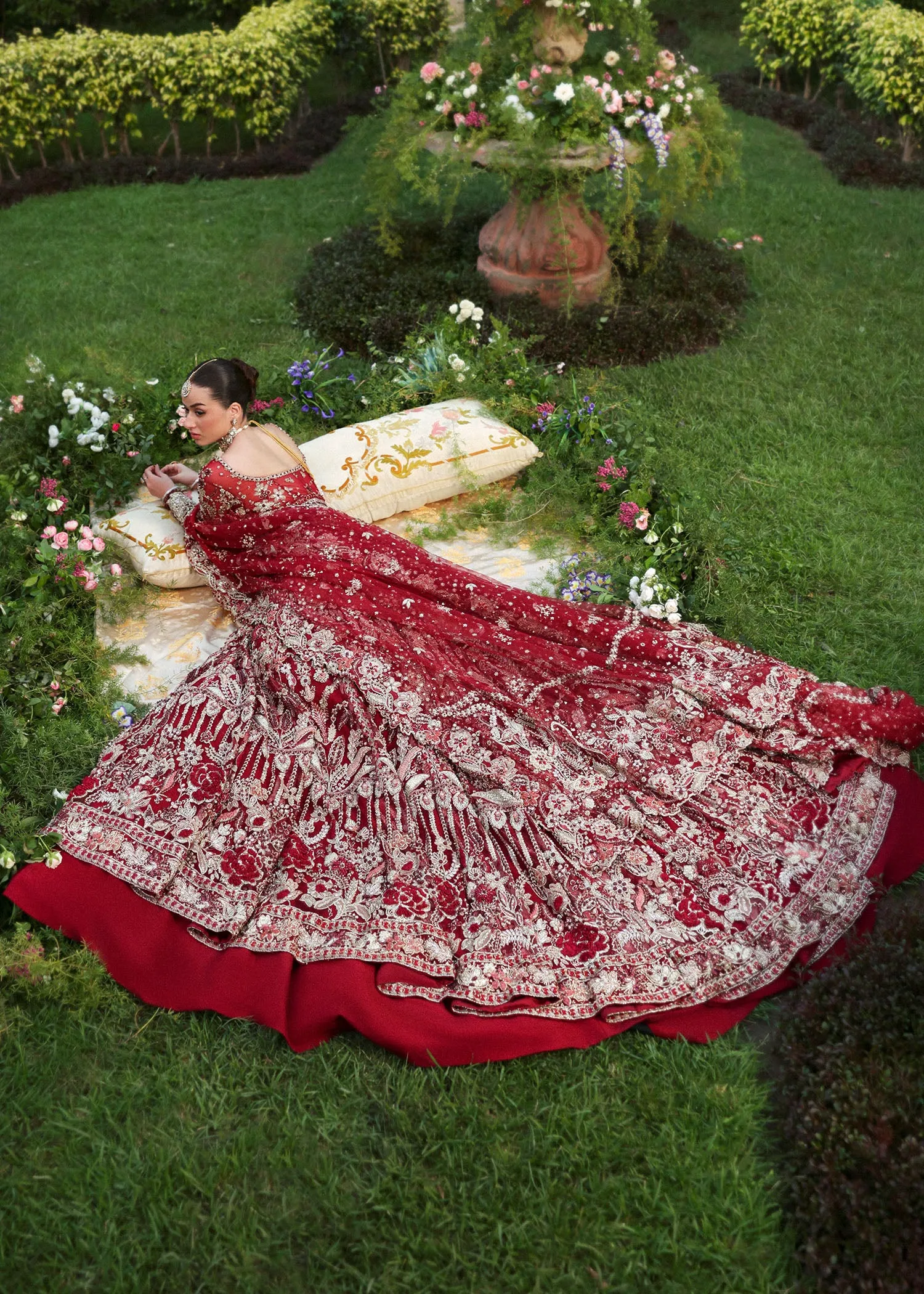 Pakistani suits — bridal lehenga with hand-embroidered floral work by Hammad Bespoke Official