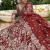 Deep red net bridal lehenga with gold Zardozi floral embroidery — Barat commission, Hammad Bespoke Official Multan Atelier