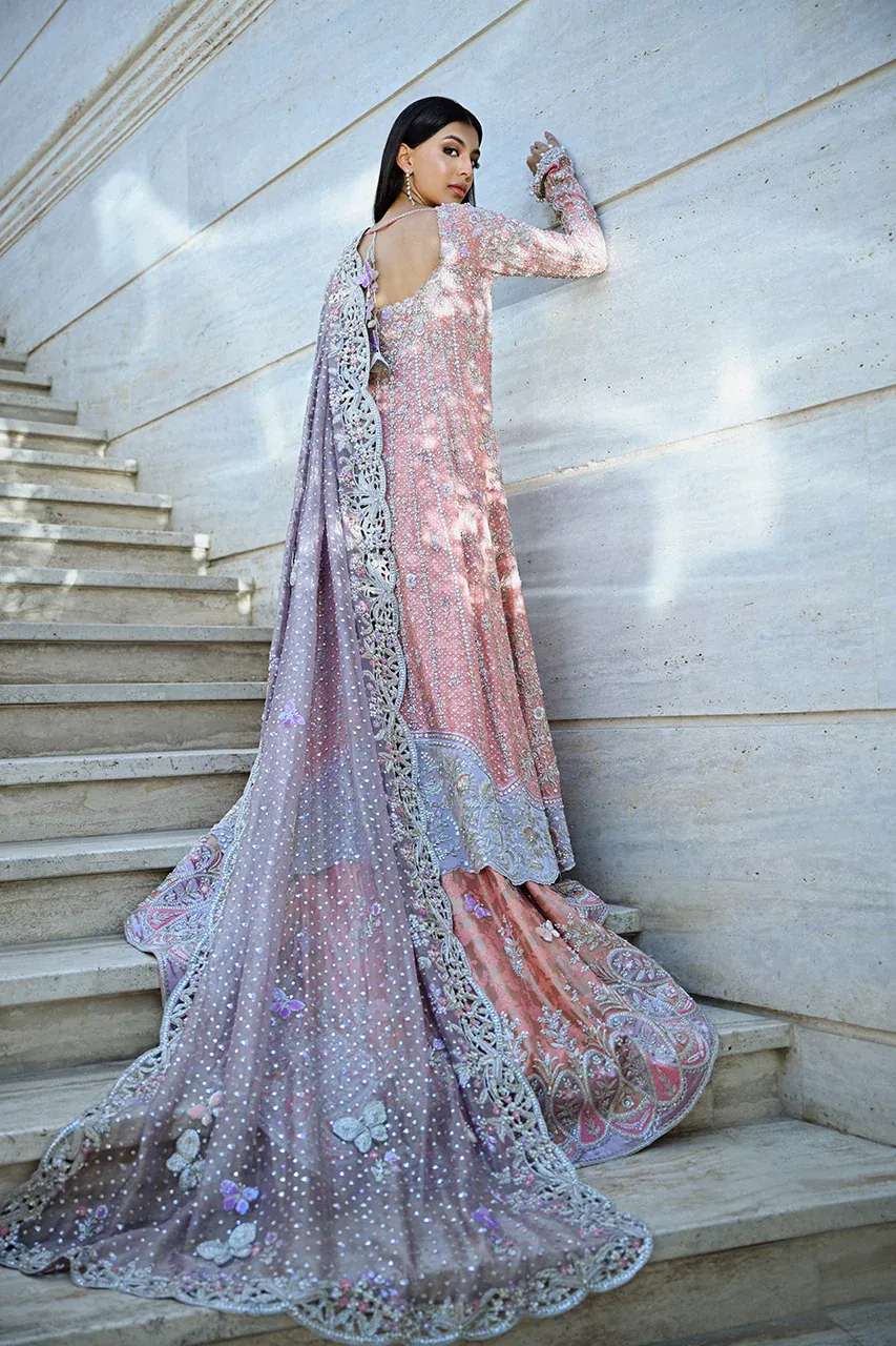 walima outfit back train rose quartz cotton net open back zardozi dupatta cathedral sweep Hammad Bespoke Official