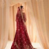 Pakistani red bridal lehenga back view — full cathedral train with gold Zardozi hem border — HBO Multan Atelier