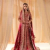 red bridal lehenga Pakistani Full-length angrakha style with cathedral train and gold Nakshi dupatta — HBO Atelier