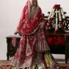 Zarin Mahal – Carmine red raw silk pishwash bridal lehenga for barat USA by Hammad Bespoke Official | Bespoke Barat Bridal