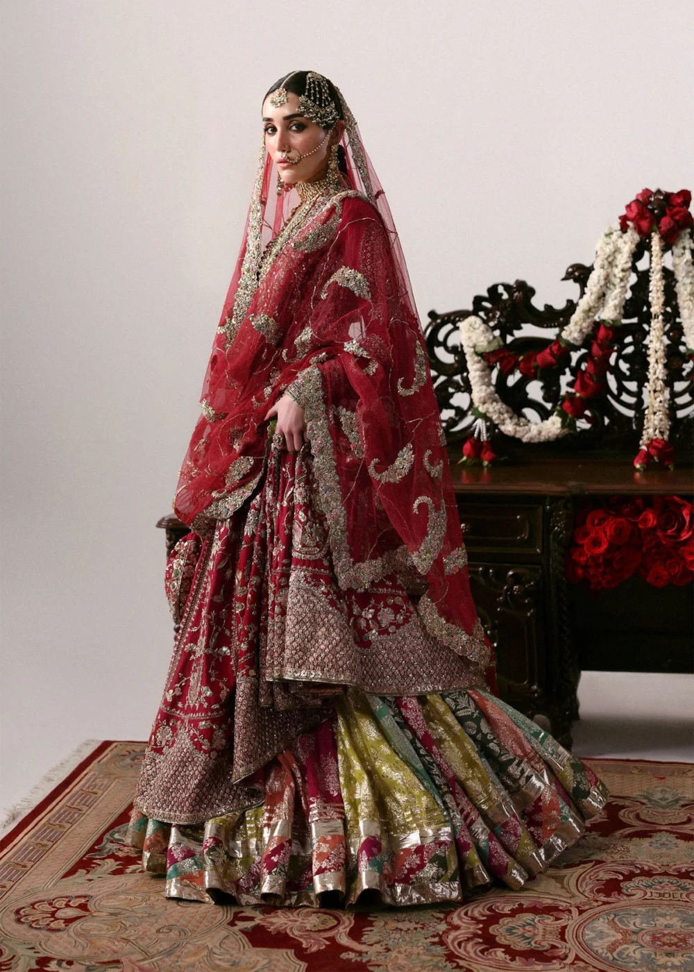 Zarin Mahal – Carmine red raw silk pishwash bridal lehenga for barat USA by Hammad Bespoke Official | Bespoke Barat Bridal
