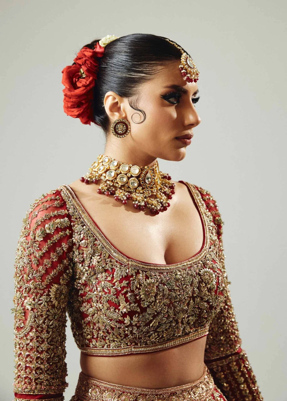 Fasanay Shahi – dramatic draped dupatta view | atelier-exclusive red Pakistani bridal lehenga for barat