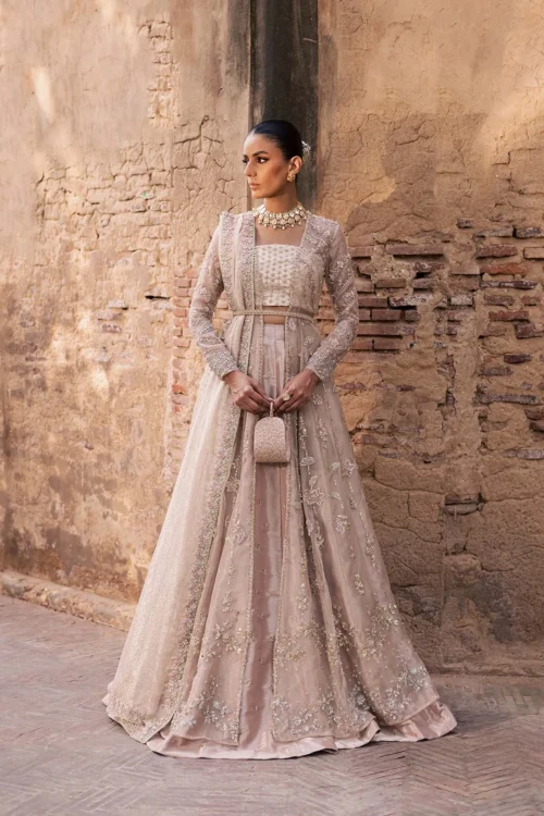 bridal dresses for nikkah silk brocade bustier tissue lehenga Hammad Bespoke Official