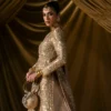 champagne gold tissue anarkali lehenga Zardozi Dabka bridal barat Hammad Bespoke Official