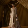 champagne tissue anarkali lehenga atlas skirt lilac dupatta barat bridal Hammad Bespoke Official