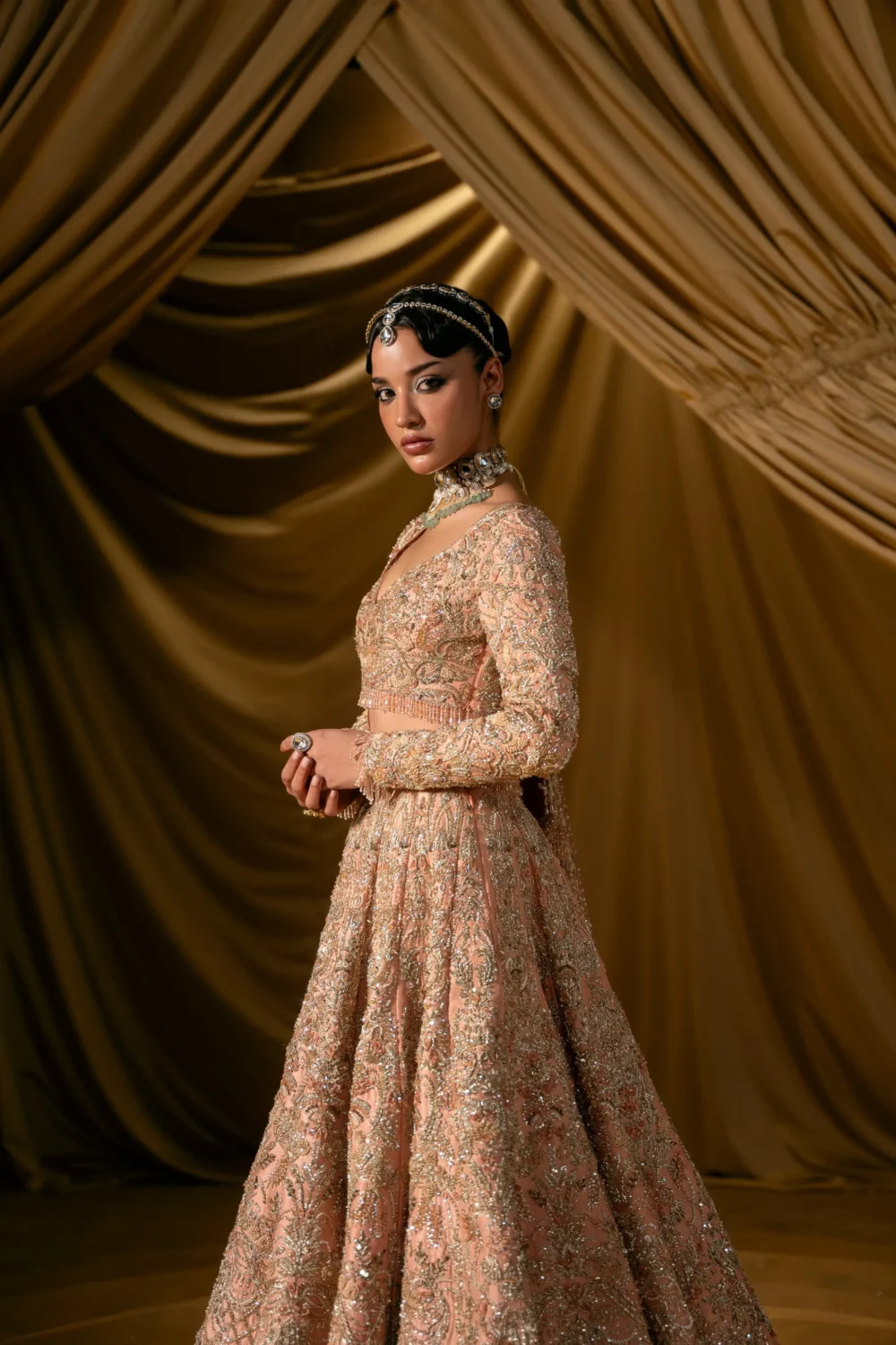 pink lehenga bridal full floor length blush peach farshi skirt Hammad Bespoke Official