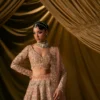 pink bridal lehenga front view blush peach Zardozi floral embellishment Hammad Bespoke Official