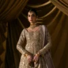 gold lehenga for wedding champagne anarkali front view Zardozi barat Hammad Bespoke Official