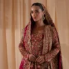 Red bridal lehenga choli Pakistani with Zardozi jaali cuff and Nakshi floral bodice — Hammad Bespoke Official