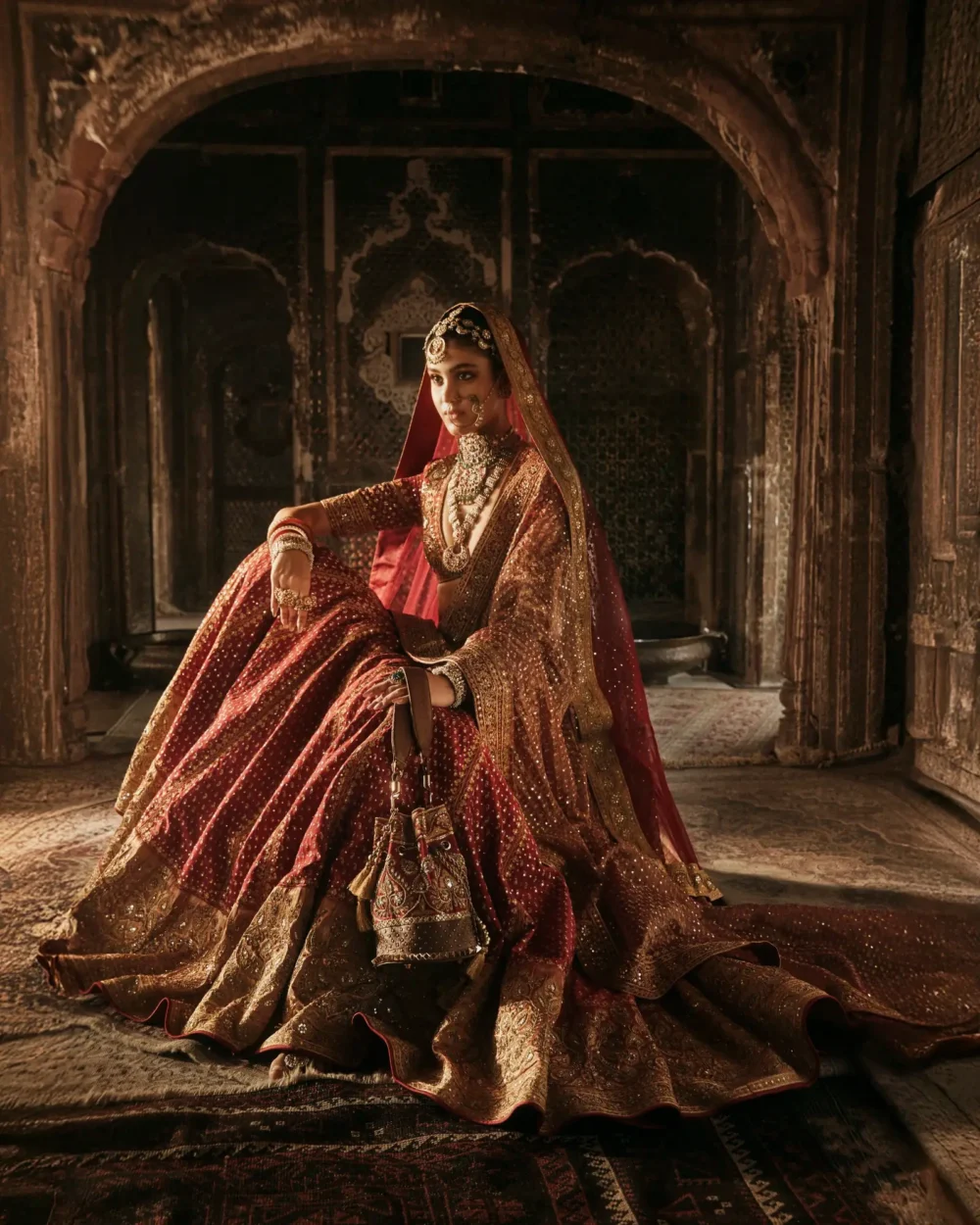 Zarin Rosha – Indian zari tissue dupatta with four-side hand embroidered paisley border | HBO bridal