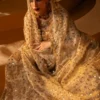 champagne net dupatta gold wedding lehenga Sheesha scatter bridal veil Hammad Bespoke Official