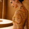 champagne gold wedding lehenga choli open back Zardozi Dabka detail Master Artisan Hammad Bespoke Official