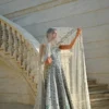 halter neck bridal dress platinum walima gown tulle veil geometric zardozi bodice Hammad Bespoke Official