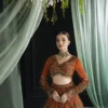 Bespoke orange organza bridal lehenga with antique gold Resham and crystal embellishment — Hammad Bespoke Official