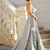 halter neck bridal dress platinum tissue zardozi emerald resham slim fit walima Hammad Bespoke Official