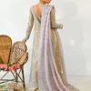 lehenga for marriage reception lilac organza dupatta trail back view brocade skirt scalloped hem HBO