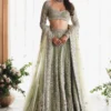 sage green lehenga full length front barat bridal net skirt Zardozi silver embroidery Hammad Bespoke Official