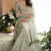 sage green lehenga overhead skirt Zardozi floral fabric appliqué crystal bead barat bridal Hammad Bespoke Official