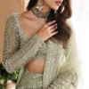 sage green lehenga choli detail Zardozi bodice Gota Resham threadwork pearl scatter Master Artisan HBO