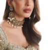 sage green lehenga bride close-up Zardozi encrusted bustier choli Gota pearl detail Hammad Bespoke Official