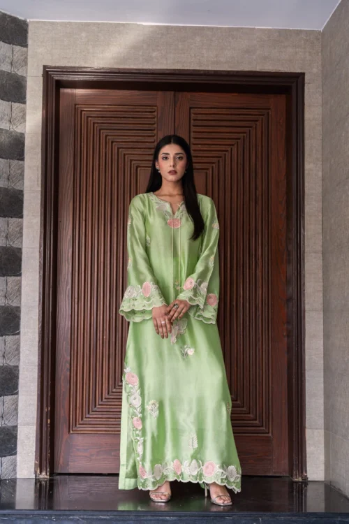 pakistani party wear suit mint green pure shesha silk resham embroidered wedding guest Hammad Bespoke Official
