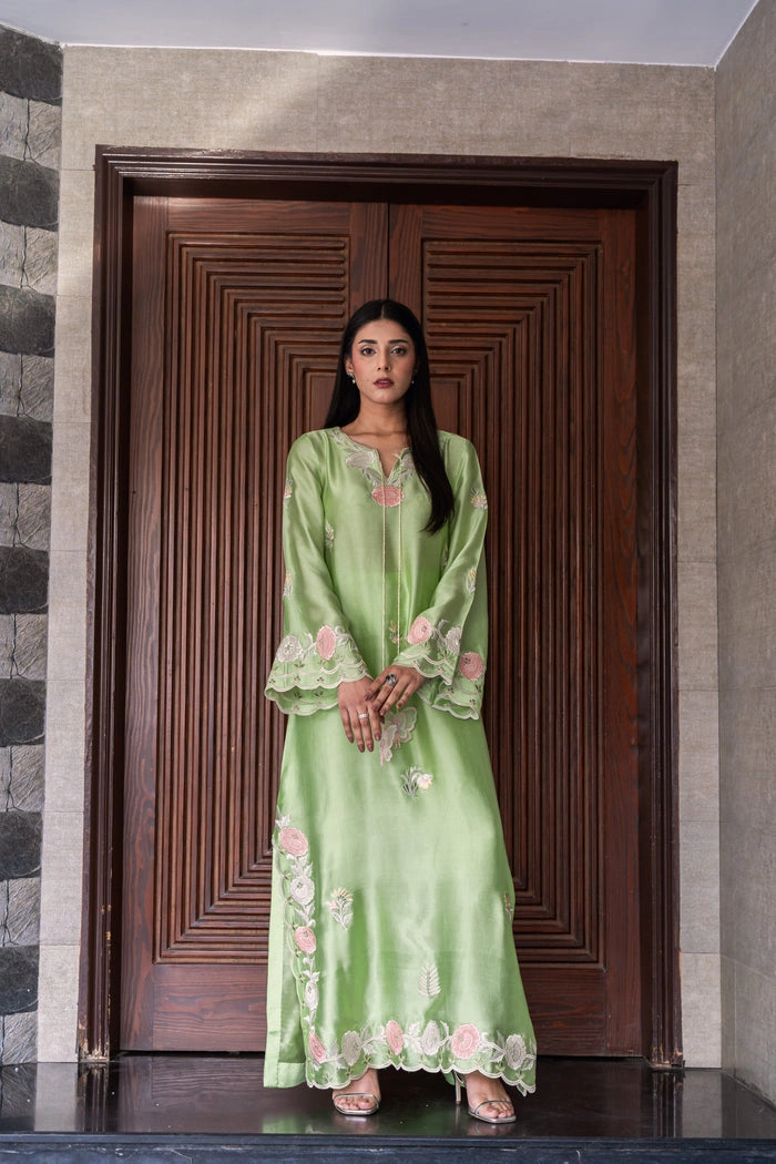 pakistani party wear suit mint green pure shesha silk resham embroidered wedding guest Hammad Bespoke Official