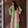 pakistani party wear suit mint green silk dupatta two-tone pink full length back view Hammad Bespoke Official