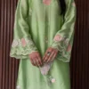 pakistani party wear suit mint silk kurta resham butterfly appliqué bell sleeve cuff Hammad Bespoke Official
