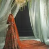 Full-length orange organza bridal lehenga with 10-yard cathedral veil — Master Artisan crafted, HBO Multan Atelier