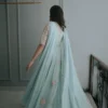 light blue anarkali dress back view scalloped dupatta chiffon Hammad Bespoke Official