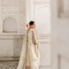 mukaish work suit back view organza dupatta trail ivory champagne Hammad Bespoke Official formal