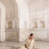 mukaish work suit champagne ivory net formal Pakistani dress Hammad Bespoke Official nikkah walima