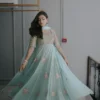 blue anarkali dress chiffon formal A-line flared Resham floral Hammad Bespoke Official