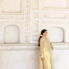 yellow chiffon embroidered suit side profile sage green net dupatta coral trouser Hammad Bespoke Official.webp yellow chiffon embroidered suit side profile sage green net dupatta coral trouser Hammad Bespoke Official